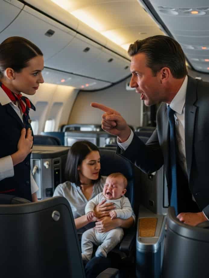 High-Class Passenger Scoffed at a Mother Trying to Comfort Her Crying Infant—Unaware That This Moment Would Cost Him Dearly