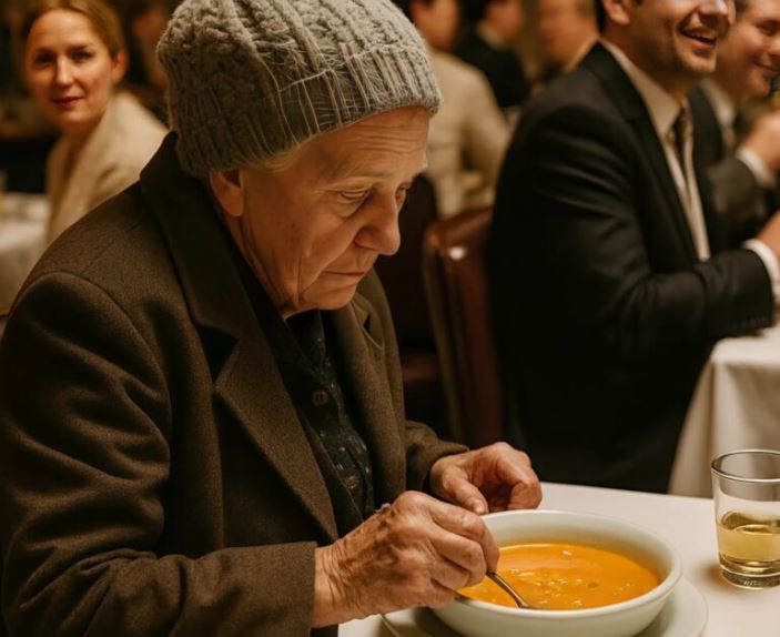 A woman in old clothes walked into a fancy restaurant and ordered the cheapest soup: all the guests laughed at her — until something unexpected happened