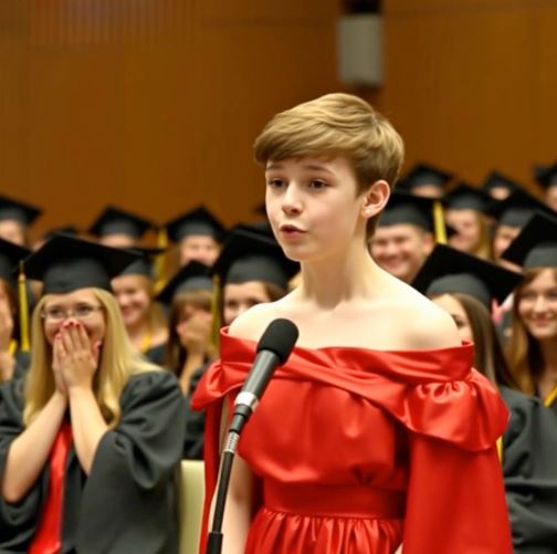 On graduation night, my son entered the auditorium wearing a puffy red dress. The room